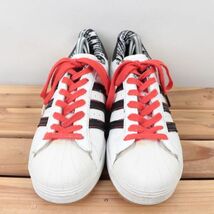 z851 アディダス スーパースター US8 26.0cm/白 ホワイト 黒 ブラック 赤 レッド adidas SUPERSTAR メンズ スニーカー 中古_画像2