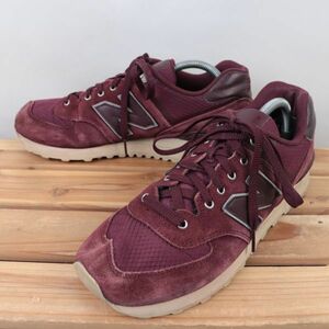 z929【574】ニューバランス US9.5 27.5cm/赤 バーガンディ 灰 グレー系 newbalance メンズ スニーカー 中古