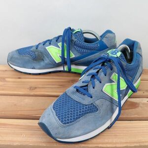 z934【996】ニューバランス US10.5 28.5cm/青 ブルー 黄緑 白 ホワイト系 newbalance メンズ スニーカー 中古