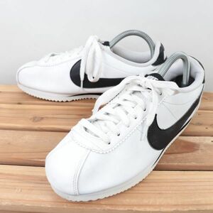 z946 ナイキ クラシック コルテッツ レザー US9.5 26.5cm/白 ホワイト ブラック NIKE CLASSIC CORTEZ LEATHER レディース スニーカー 中古