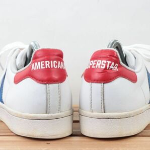 z1089 アディダス スーパースター アメリカーナ US7 1/2 25.5cm/白 ホワイト 青 赤 adidas SUPERSTAR AMERICANA メンズ スニーカー 中古の画像4