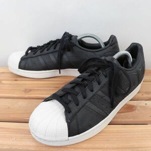 z1118 アディダス スーパースター US9 1/2 27.5cm/黒 ブラック 白 ホワイト ビッグロゴ adidas SUPERSTAR メンズ スニーカー 中古