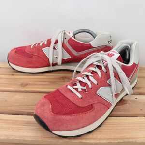 z1198【574】ニューバランス US9.5 27.5cm/赤 レッド 灰 グレー系 newbalance メンズ スニーカー 中古