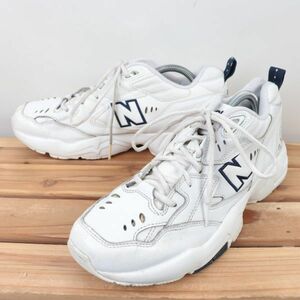 z1202【608】ニューバランス US9.5 27.5cm/白 ホワイト 紺 ネイビー newbalance メンズ スニーカー 中古