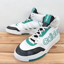 z1213 アディダス ドロップ ステップ US9 1/2 27.5cm/白 ホワイト 黒 グリーン系 adidas DROP STEP XL HI MID メンズ スニーカー 中古_画像1