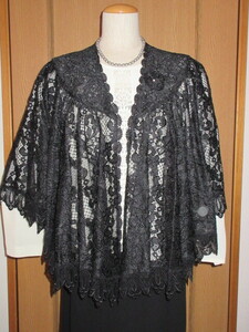 Z)# made in Japan #[CUORE Cuore ]# poly- rayon # black total race / Flare . sleeve attaching poncho / cape / shawl # ball-room dancing hula dance also!