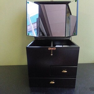  Showa Retro three surface mirror attaching vanity case * storage * case * Mini dresser * make-up box * wooden * sewing box [ used ]