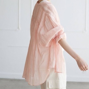 新品 SLOBE IENA オーバーサイズ リネンシャツ ピンク ブラウスの画像3