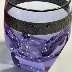 中古 MOSER モーゼル クリスタルガラス ロックグラス 青紫/357プラチナ グラス 酒器 食器 洋酒 箱付の画像5