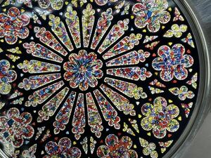 中古品 ワシントン大聖堂 バラ窓 グラスマスターズ社/ 360 直径25cm ヴィンテージ ステンドグラス プレート 