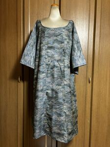  kimono remake *107* green series Ooshima pongee ound-necked do Le Mans sleeve One-piece * stole *