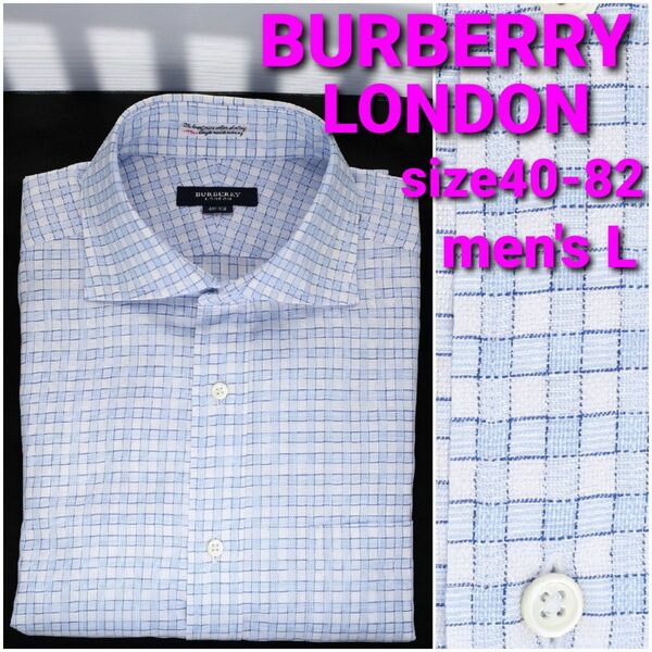 BURBERRY LONDON ビジネスシャツ size40-82 メンズL チェック柄 ワイドカラー