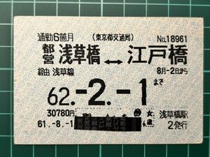 東京都交通局 通勤定期券 浅草橋駅2発行 定期券 鉄道 乗車券 軟券 切符 きっぷ