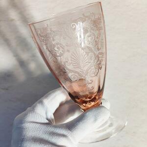 歴代アメリカ大統領も注文した高級グラスフォストリア　ベルサイユ　ピンク　シャンパン　アイスティー　エッチング ゴブレット ワイン