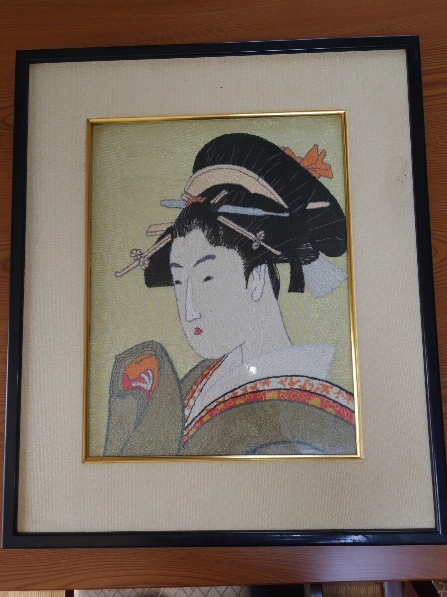 A1372 Cuadro bordado Ukiyo-e, marco estilo puerta corredera, pintura japonesa, pintura de belleza enmarcada, Obra de arte, Cuadro, Retratos