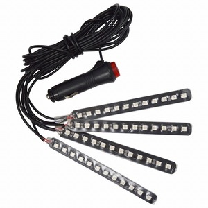 【送料無料】4分岐 レッド/赤 イルミネーション フロア フット テープ ライト LED 12V シガーソケット 4本 48LED ネオン アンビエイト