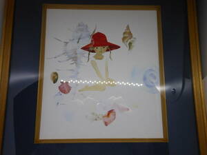 貝殻と赤い帽子の少女　1967　色紙画　　by いわさきちひろ