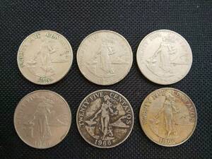 フィリピン 25センタボ硬貨 6枚おまとめ 1960年代 2310A-070 洋銀貨 外国古銭 コイン