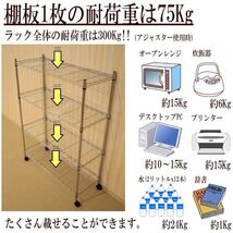 メタルシェルフ スチールラック キャスター付 4段　幅90 奥行き35 高さ120cm 収納棚 ワイヤーラック スチールシェルフ オープンラック_画像4