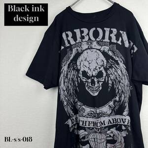 Black ink Design AIR BORNE Tシャツ　ブラック　Sサイズ　ユニセックス　スカルT 髑髏T ビックプリント　小さめ