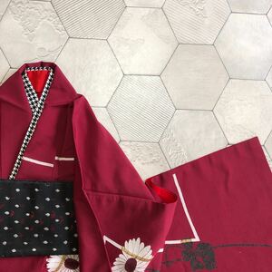 antique kimono Showa Retro Taisho romance modern peace ...ko-te remake . taking . crepe-de-chine gold silk silk 100%.14-5w
