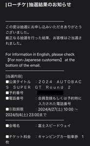 2024 スーパーGT Rd.2 富士スピードウェイ キャンピングカーエリア 指定駐車券 SUPERGT
