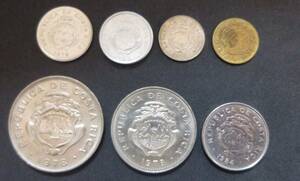 コスタリカ　（Costa Rica)　 旧貨幣　１９７６～１９８４年　１コロン～５センターボ　コイン　７枚　送料無料　
