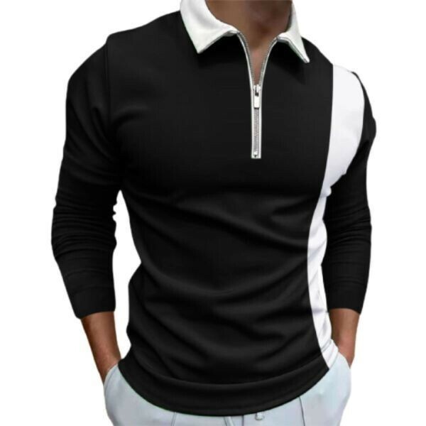 t7 【 XL 】黒 長袖 薄手 ポロシャツ メンズ ゴルフ ゴルフウェア シニア ライン ジップアップ ハーフジップ シンプル カジュアル トップス