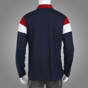 t22【 赤 XL 】1 ポロシャツ 長袖 鹿の子 メンズ ゴルフウェア ゴルフシャツ トップス シャツ ゴルフ スポーツ アウトドア シニア ボーダーの画像3