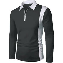 t7 【 M 】黒 長袖 薄手 ポロシャツ メンズ ゴルフ ゴルフウェア シニア ライン ジップアップ ハーフジップ シンプル カジュアル トップス_画像2