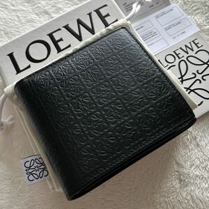 LOEWE　ロエベ　アナグラム　リピート　二つ折り財布　黒　バイフォールド コインウォレット