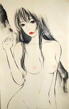 肉筆原画　水墨画　墨絵　絵画　日本画　drawing　ドローイング　美人画　裸婦画　ヌード　手描きイラスト　規格外サイズ　@mucica_画像2