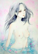 手描きイラスト　肉筆原画　水彩画　絵画　桜　美人画　美少女　A4　@mucica_画像2