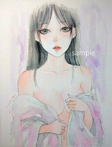 肉筆原画　水彩画　手描きイラスト　美人画　ドローイング　絵画　人物画　グラビア　F3　@mucica_画像2