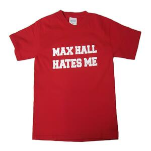 プリントTシャツ ティーシャツ MAX HALL HATES ME 赤色 Sサイズ アメリカ輸入古着 USED ユーズド tee tシャツ #n-26