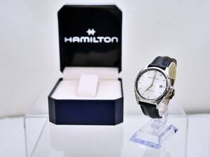 *1 jpy start operation beautiful goods Hamilton HAMILTON Jazzmaster H324510 SS× leather QZ silver face men's clock case 
