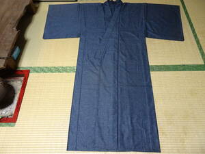 男物/藍色のウールの着物 　単衣　裄６８cm　
