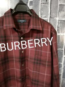 ★高級★BURBERRYバーバリー★毛100％赤チェック柄日本製長袖シャツ★L　送料無料◎