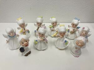 H3-070 トラピスチヌ 天使園 小さな人形 音楽隊子供 10体 セット お土産 陶器 置物 レトロ ボーンチャイナ