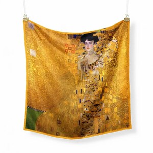 53センチメートルクリムト油絵マダムアデル100% シルクスカーフ女性スクエアスカーフショールスカーフバンダナの毛のスカーフ