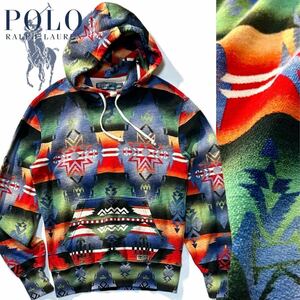 【POLO RALPH LAUREN】コーデ映えバツグンの総柄パイルフーディ◎!!ポロラルフローレン ネイティブ総柄 プルオーフーディ パイルパーカー