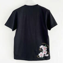 メンズ 波桜柄Tシャツ Sサイズ 手描きTシャツブラック 夜桜 和柄 ハンドメイド_画像4