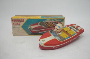 [2-133] 米澤玩具 YONEZAWA ブリキ玩具 RUNNER BOAT ボート 船 Y-20 箱有 ぜんまい ゼンマイ フリクション 昭和レトロ 当時物 おもちゃ