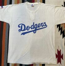 ◆希少! LA Dodgers ロサンゼルスドジャース 00's Russell 《Made in USA》　ヘンリーネックTシャツ_画像1
