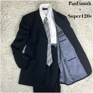 美品 Paul Smith×DELFINO ポールスミス×デルフィノ SUPER120s スーツ セットアップ チョークストライプ 3B ブラック
