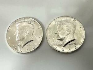 送料無料 美品 アメリカ 1964 リバティコイン ケネディ イーグル ハーフドル 50セント　銀貨 HALF DOLLAR 古銭 2枚セット