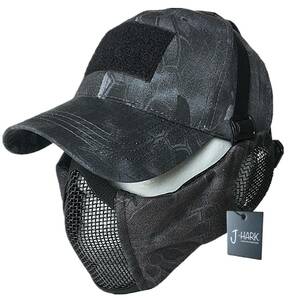  airsoft mask face guard Tacty karu cap set ear protection attaching Survival game equipment ( Thai phone black )