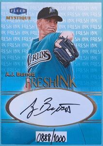 1999 Fleer Mystique FRESH INK A. J. Burnett Auto A.J.バーネット 直筆サインカード 888/1000 Autograph