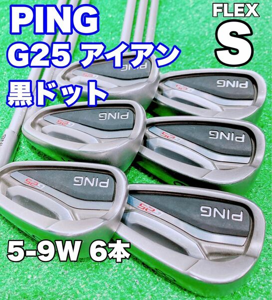 ★名器 PING 人気モデル ★ピン G25 アイアンセット 黒ドット 5-9W 6本セット カーボンシャフト FLEX S 