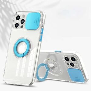 透明 iPhone 12Pro ケース カメラレンズ保護 スライド 水色 クリア リング おしゃれ 耐衝撃 カバー アイフォン
